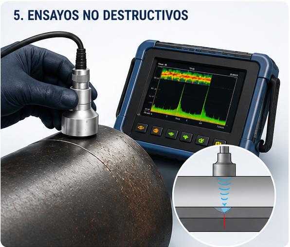 Ensayo no destructivo: la integridad mecánica se confirma con evidencia técnica durante la inspección programada.